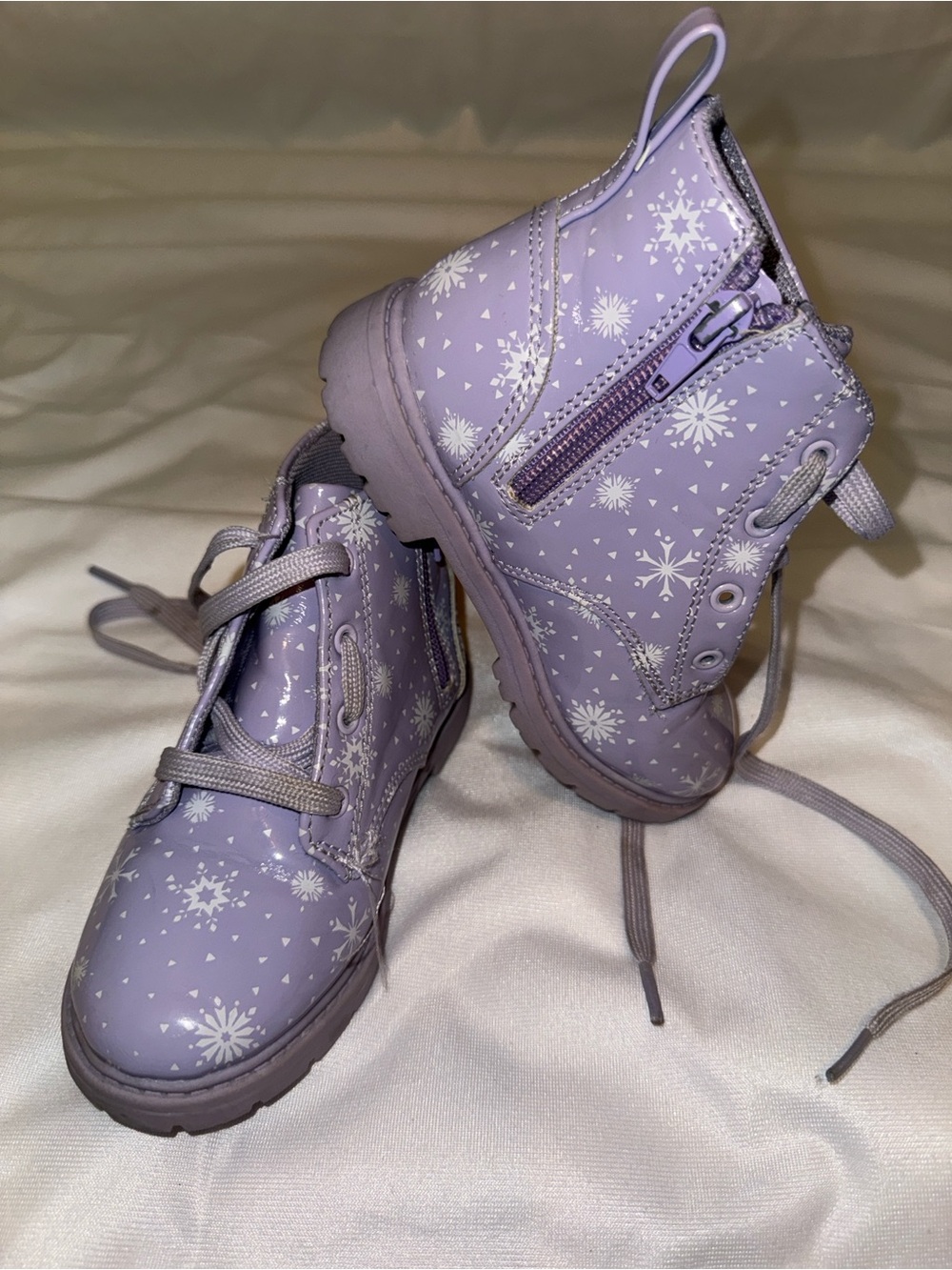 Disney Lavender Snowflake Lace-Up Kids Boots with Side Zip
